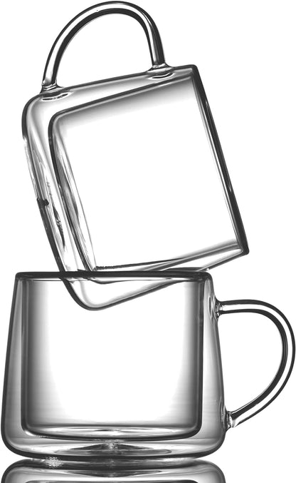 Lemonsoda - Double Walled Glass Coffee Drink Mug with Handle - Set of 4 - 8.5oz