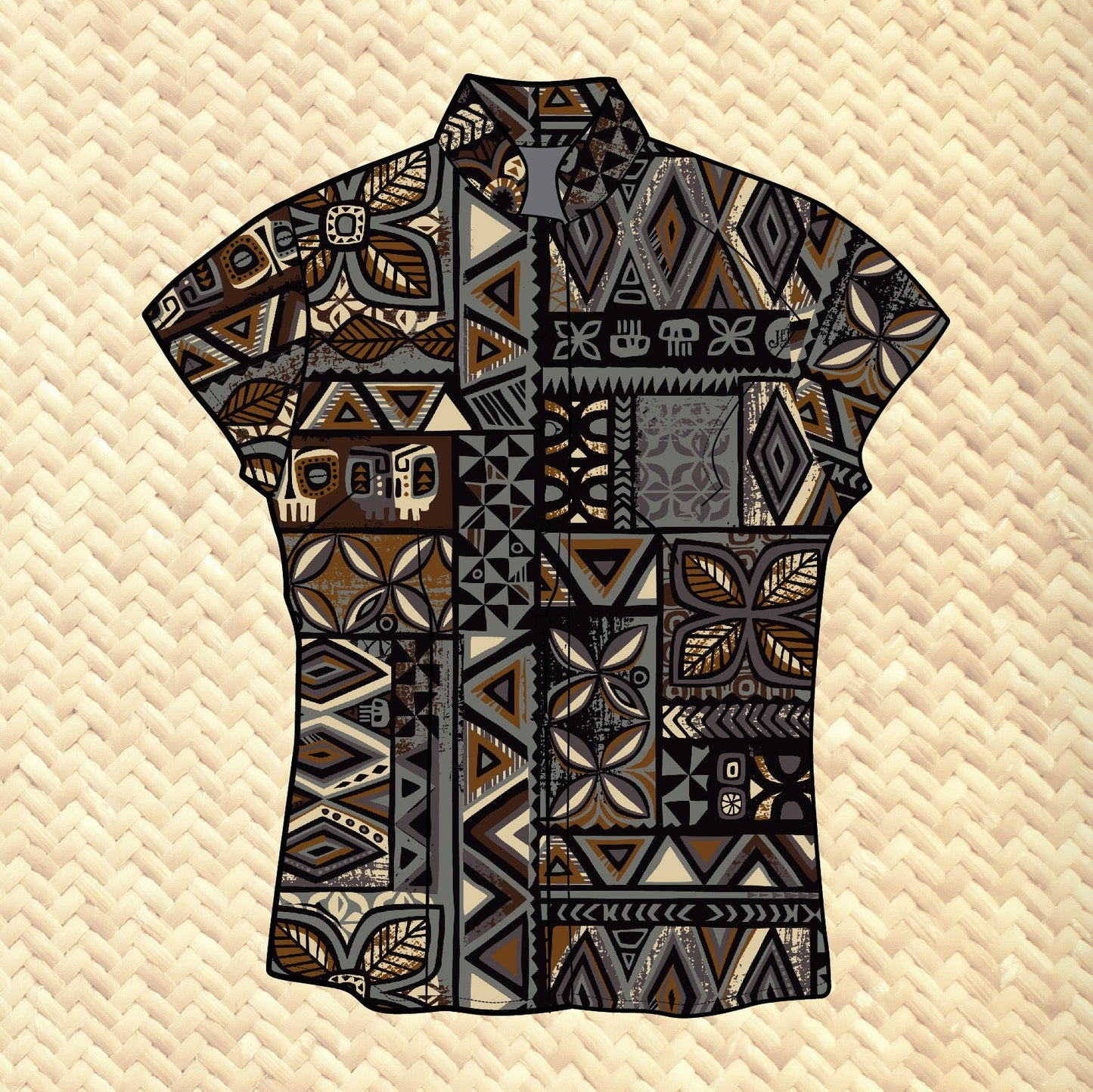 TikiLand Trading Co. X Jeff Granito 'Distant Drums Haleakalā' - Classic Aloha Button-Up Shirt- Womens - Ready to Ship!