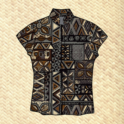TikiLand Trading Co. X Jeff Granito 'Distant Drums Haleakalā' - Classic Aloha Button-Up Shirt- Womens - Ready to Ship!
