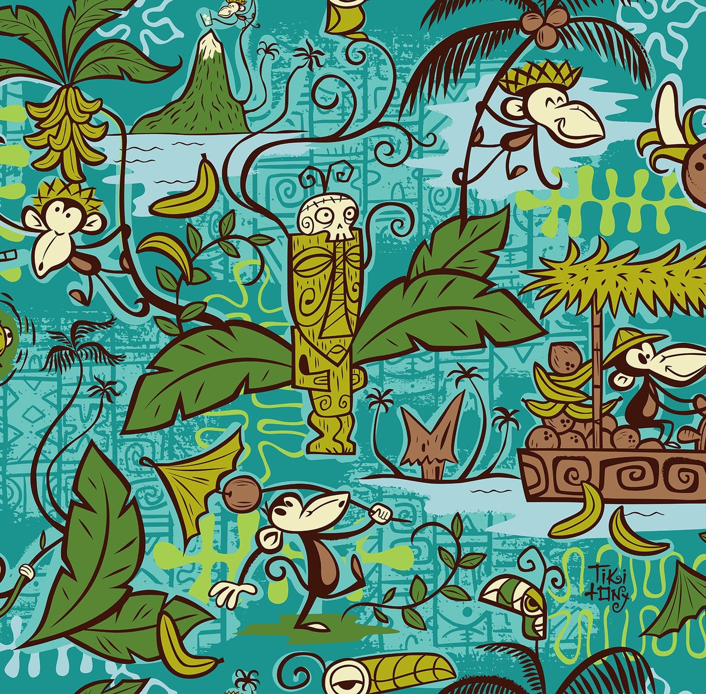 Tiki tOny's 'Beachcomber Monkey' Classic Aloha Button-Up Shirt - Womens - Ready to Ship