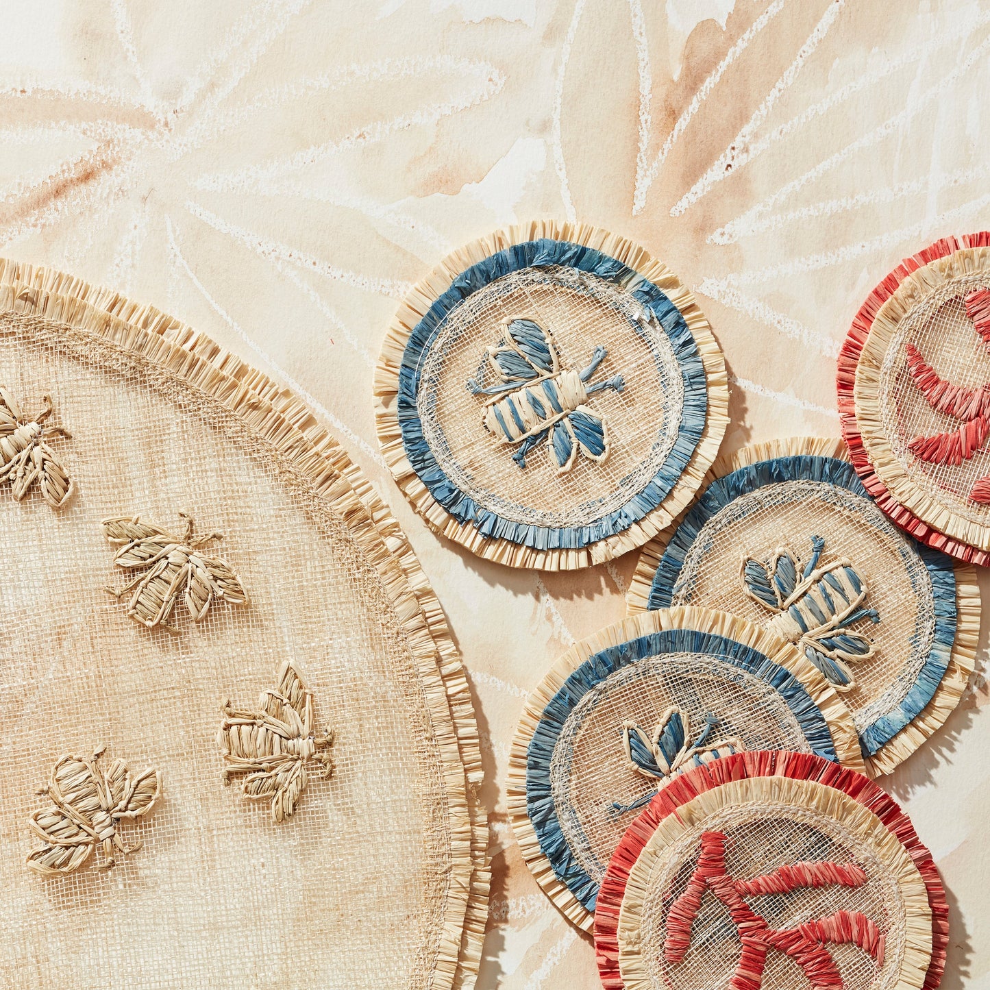 Coral straw coasters - Set of 4