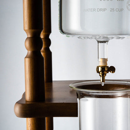 Yama Glass Cold Brew Tower – Curved Brown Wood Frame – 25 Cup (100 oz)